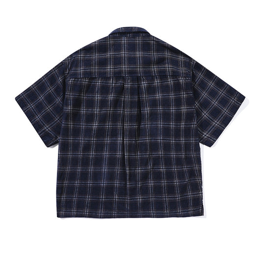 Camisa Cuadros Corduroy Manga Corta Suelta Unisex