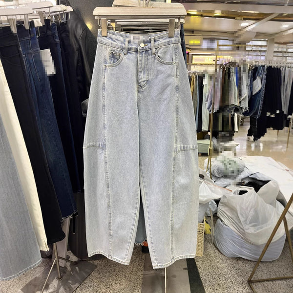 Pantalones Baggy Denim Lavado Banana Estilo Coreano