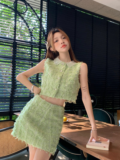 Conjunto Elegante Verde: Blusa y Falda Cintura Alta para Mujer - Image 8