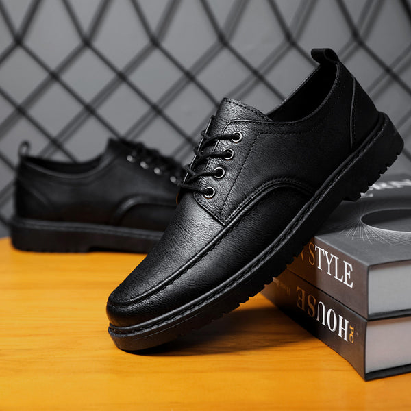 Zapatos Casuales de Cuero Negro con Cordones para Hombre Talla Grande Estilo Británico