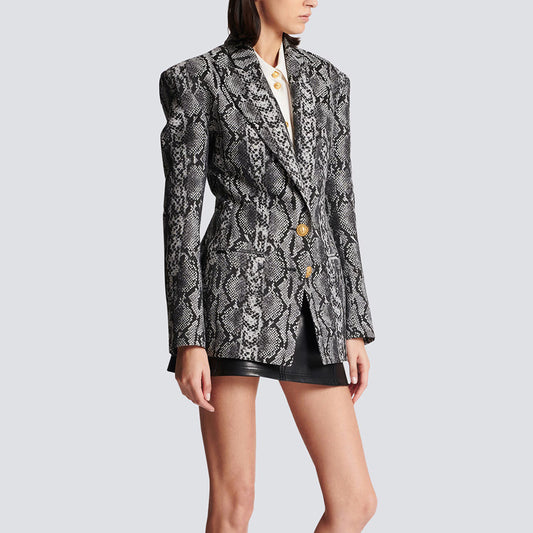 Saco de Dos Botones con Patrón Jacquard Piel - Primavera Otoño