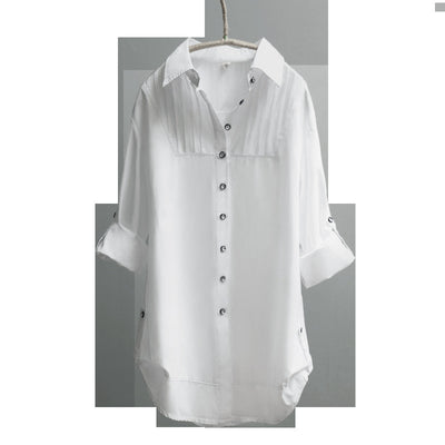 Blusa Blanca de Algodón Manga Larga Ajustada para Mujer - Prenda Base Versátil - Image 7