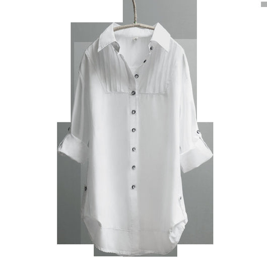 Blusa Blanca de Algodón Manga Larga Ajustada para Mujer - Prenda Base Versátil - Image 7