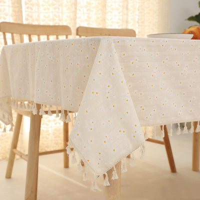 Mantel de Lino Algodón con Bordado de Margaritas y Macramé - Image 5