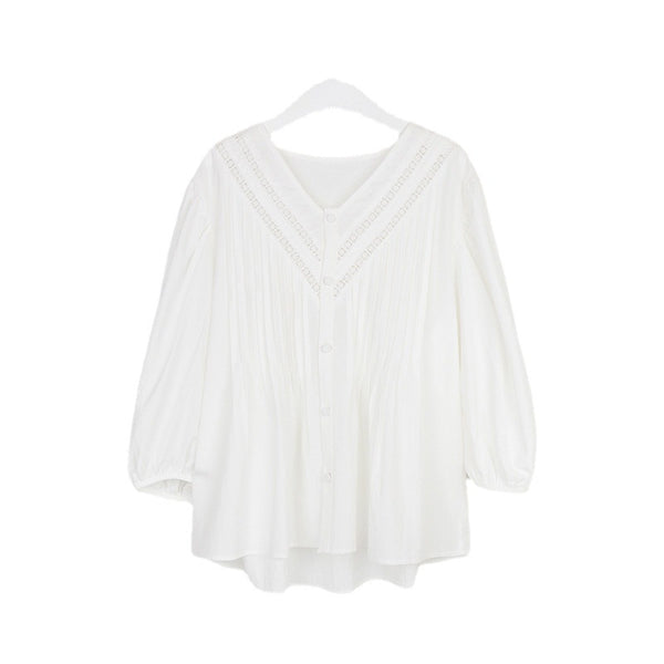 Blusa de Algodón para Mujer con Cuello en V y Mangas Abullonadas - Image 6