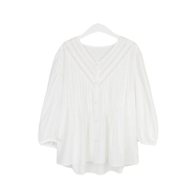 Blusa de Algodón para Mujer con Cuello en V y Mangas Abullonadas - Image 6