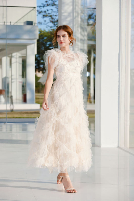 Vestido Elegante sin Mangas con Cuello Tortuga y Falda Tableada Bordada - Image 46