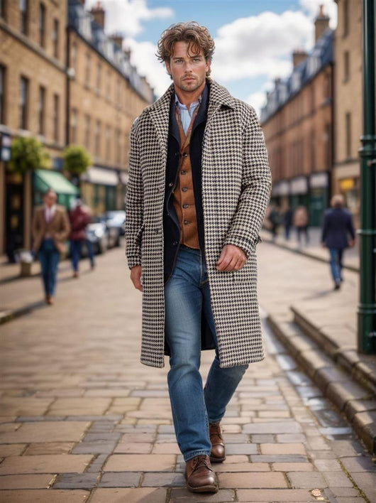 Abrigo de Lana Houndstooth Acolchado para Hombre - Image 11