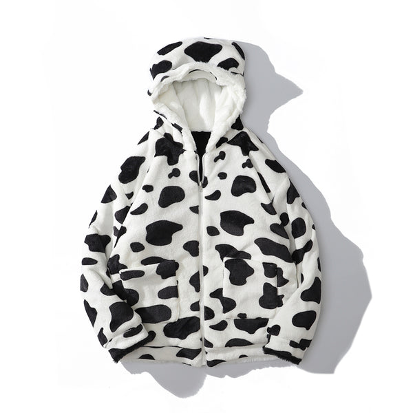 Abrigo Reversible de Peluche Vaca y Panda - Doble Cara para Invierno