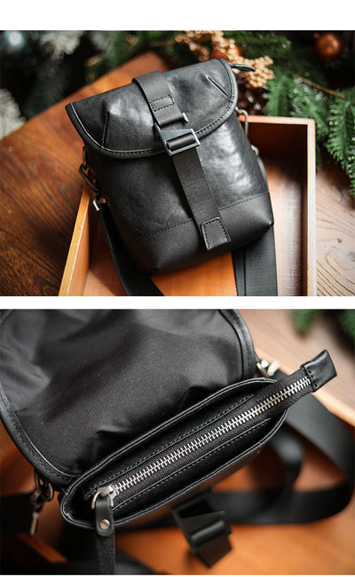 Bolso Bandolera de Cuero para Hombre con Diseño Asimétrico - Image 8