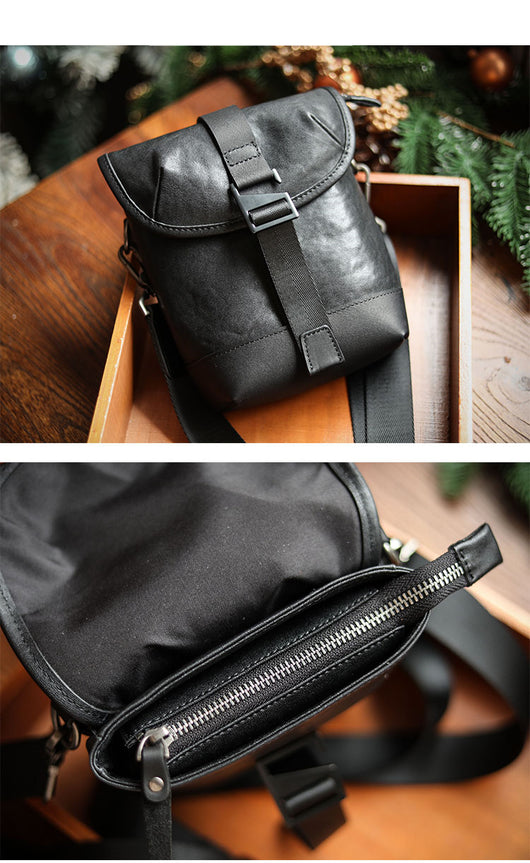Bolso Bandolera de Cuero para Hombre con Diseño Asimétrico - Image 8