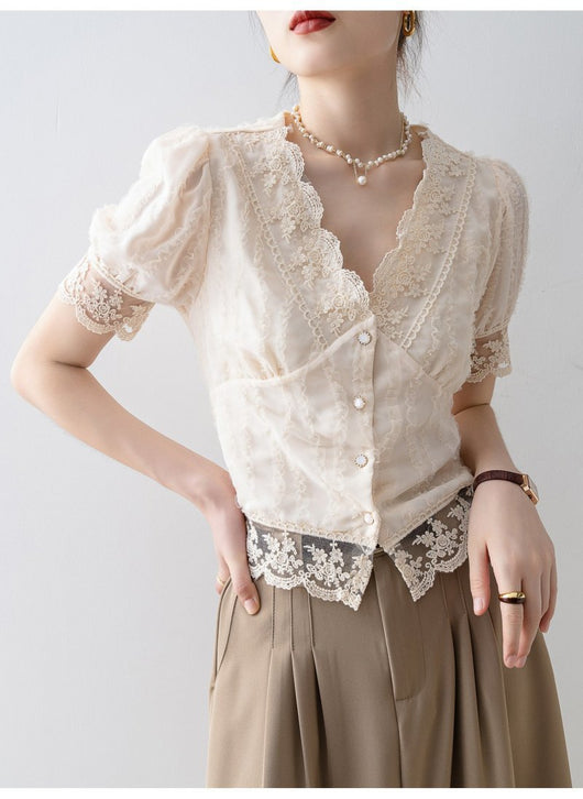 Blusa Elegante de Verano con Encaje y Manga Corta - Image 9