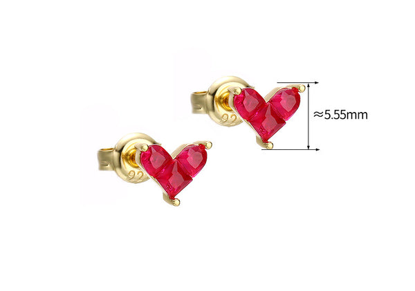 Aretes de Corazón Plata Esterlina con Baño de Oro y Rubí Sintético
