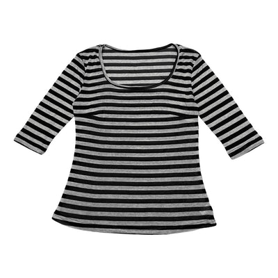 Blusa Rayada Cuello U Manga Media Elástica para Mujer - Image 6