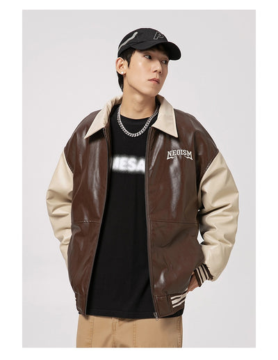 Chaqueta de Cuero PU Estilo Retro Americano con Letras Bordadas para Hombre - Image 22