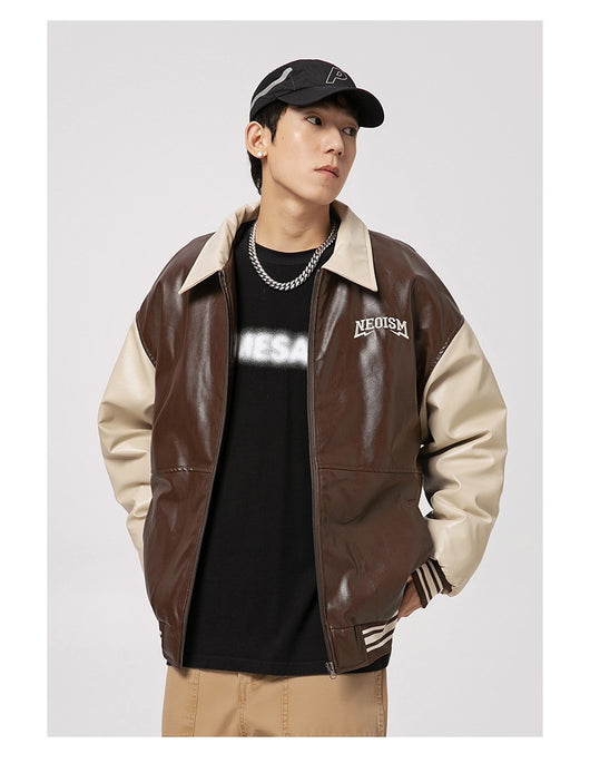 Chaqueta de Cuero PU Estilo Retro Americano con Letras Bordadas para Hombre - Image 22