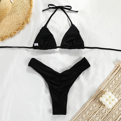 Bikini Fruncido de Color Sólido para Mujer - Image 29