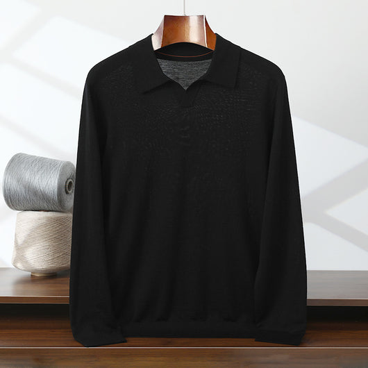 Suéter Polo de Lana Pura Fina Cuello Solapa para Hombre - Image 6