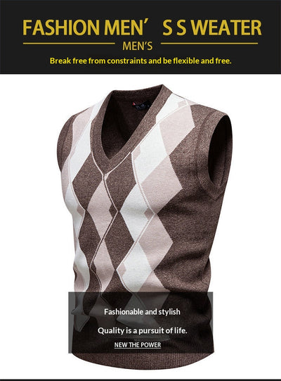 Suéter Tejido Jacquard para Hombre - Chaleco Cuello V - Image 12