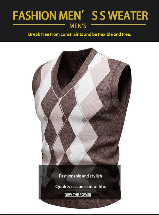 Suéter Tejido Jacquard para Hombre - Chaleco Cuello V - Image 12