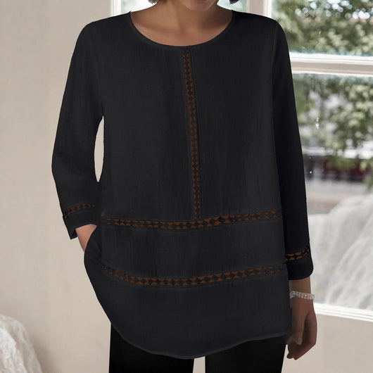 Blusa Semitransparente con Cuello Redondo y Detalles Calados - Image 3