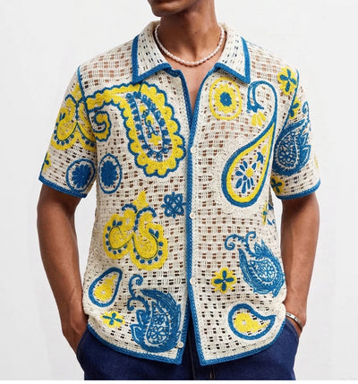 Polo Cardigan de Punto Calado Étnico Retro para Hombre - Image 8
