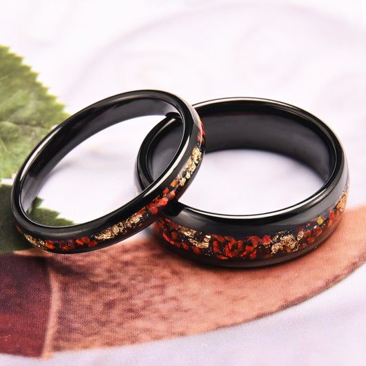 Anillo de Ópalo Rojo con Incrustaciones Negras y Baño de Oro - Image 5
