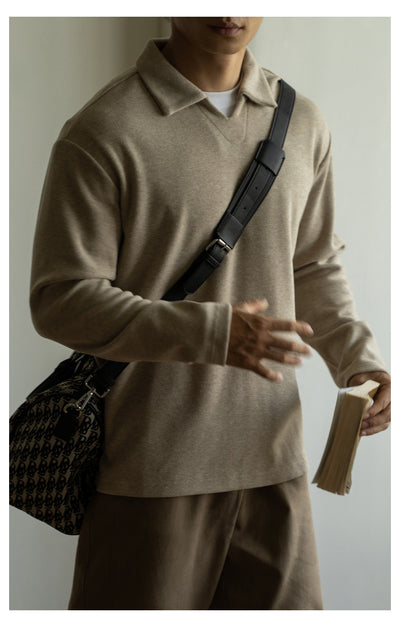 Polo Manga Larga Hombros Caídos Cuello V para Hombre - Image 13