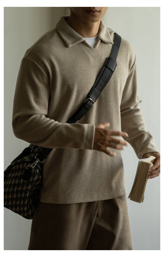 Polo Manga Larga Hombros Caídos Cuello V para Hombre - Image 13