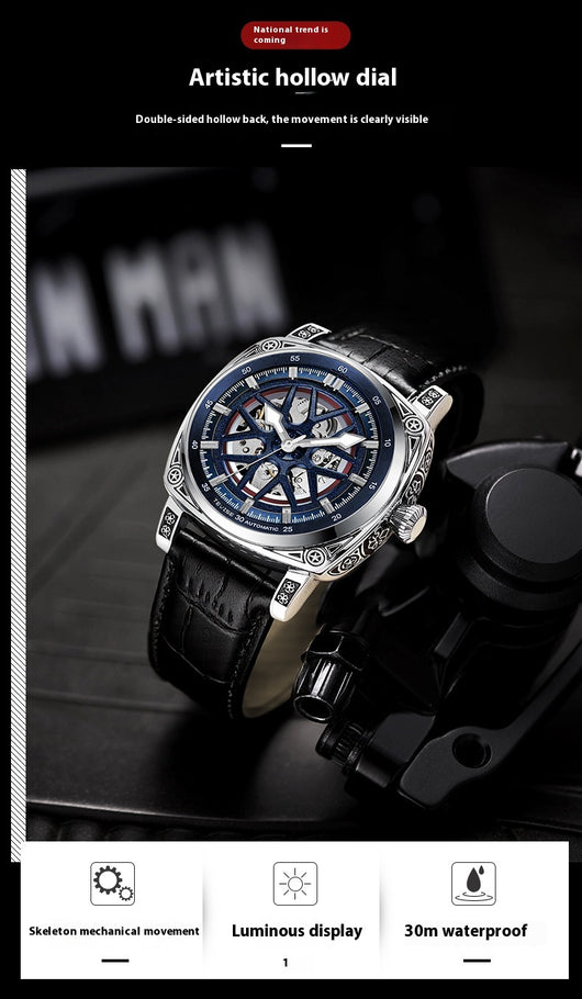 Reloj Automático de Acero Inoxidable con Correa de Cuero para Hombre - Image 13