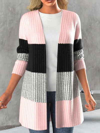 Abrigo Largo Casual para Mujer con Detalle de Raya Lateral Contrastante y Cuello Abierto - Image 7
