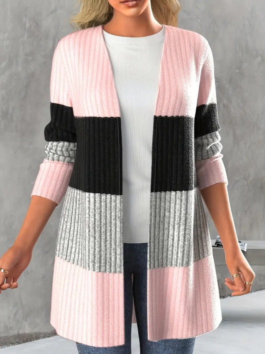 Abrigo Largo Casual para Mujer con Detalle de Raya Lateral Contrastante y Cuello Abierto - Image 7