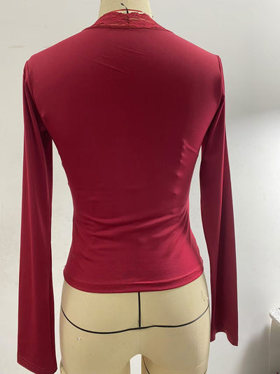Blusa Ajustada de Manga Larga con Encaje Floral - Image 18