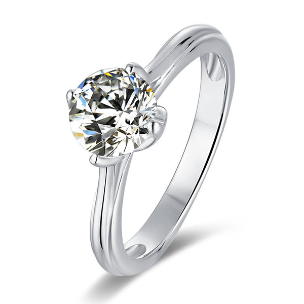 Anillo de Plata 925 Lotus Brazos Rectos con Moissanita Incrustada