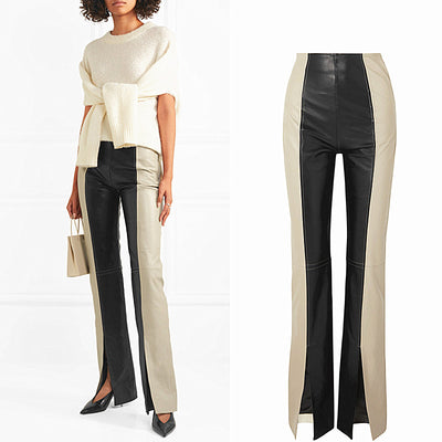 Pantalones PU Cuero Bicolor Cintura Alta Slim - Image 9