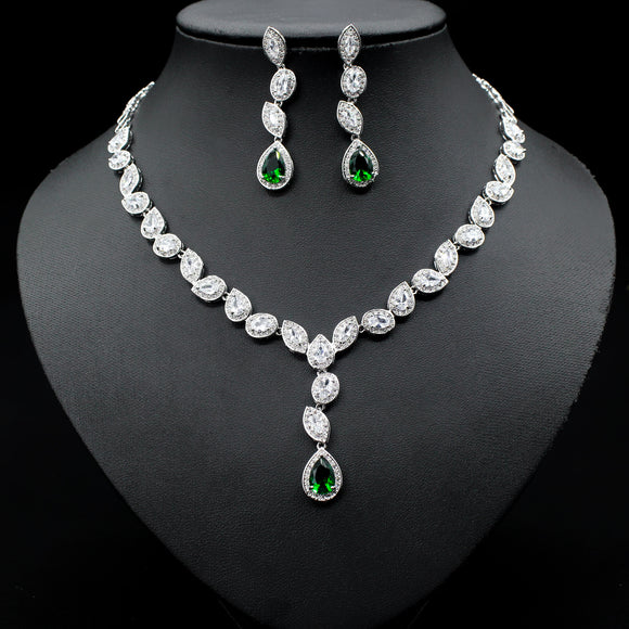 Conjunto de Collar, Aretes y Pulsera de Circonia Cúbica - Joyería Nupcial Elegante