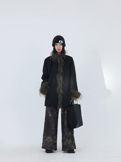 Chaqueta de Algodón Negro con Cuello de Peluche para Mujer - Image 6