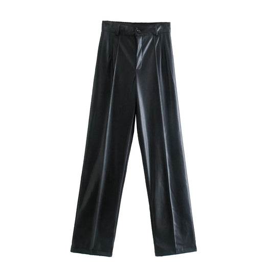 Pantalones Rectos de Cuero PU Slim Fit para Mujer - Image 7