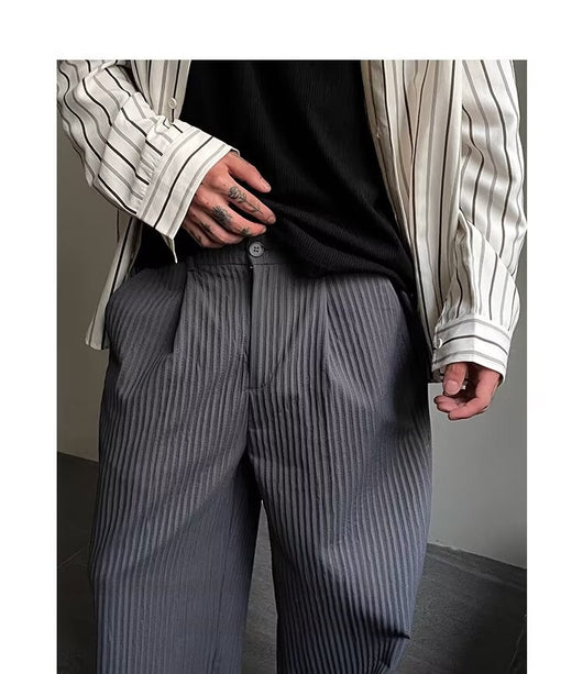 Pantalones Anchos Plisados con Textura para Hombre - Image 13