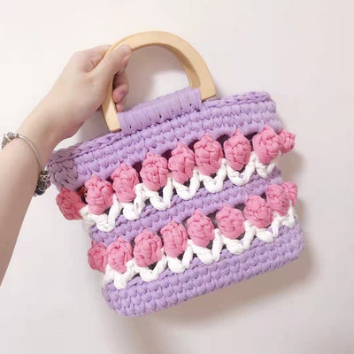 Bolso Tejido a Mano con Flores de Crochet - Diseño Tulipanes
