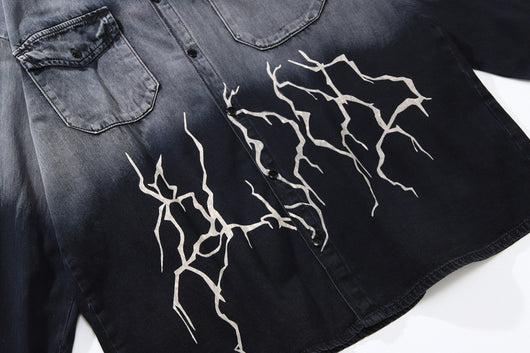 Chaqueta Camisa Suelta Degradado Rayo Manga Larga - Image 8