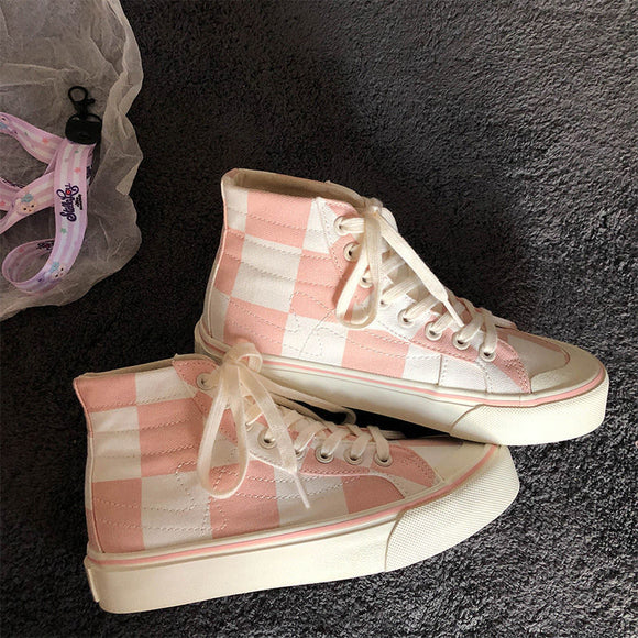 Zapatillas de Lona a Cuadros para Mujer Caña Alta