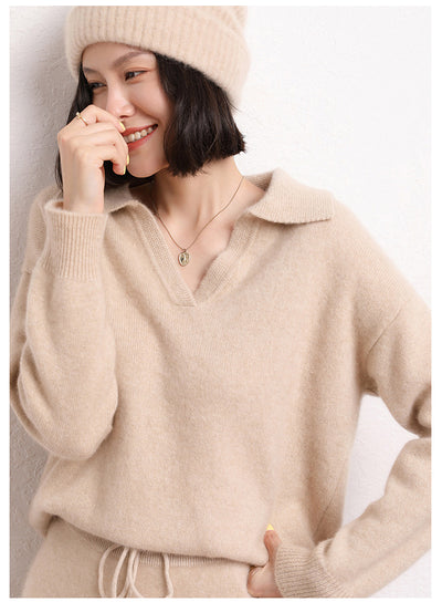 Suéter Polo Cashmere Suelto de Manga Corta para Mujer - Image 16