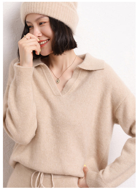 Suéter Polo Cashmere Suelto de Manga Corta para Mujer - Image 16
