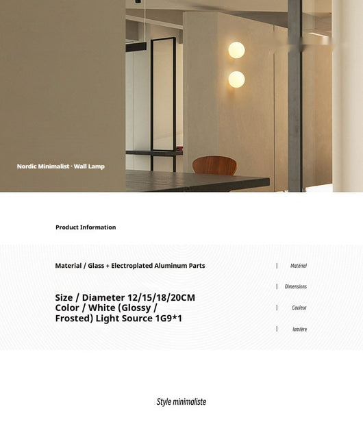 Lámpara de Pared Minimalista con Esfera de Vidrio para Sala de Estar - Image 18