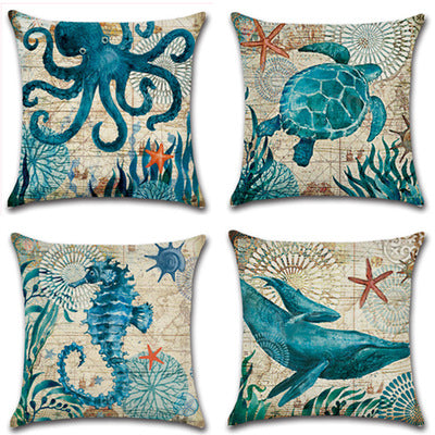 Almohada Decorativa Vida Marina: Tortuga, Caballito de Mar, Ballena y Pulpo - Image 10