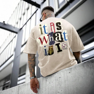 Camiseta Vintage Oversized con Estampado de Letras para Hombre