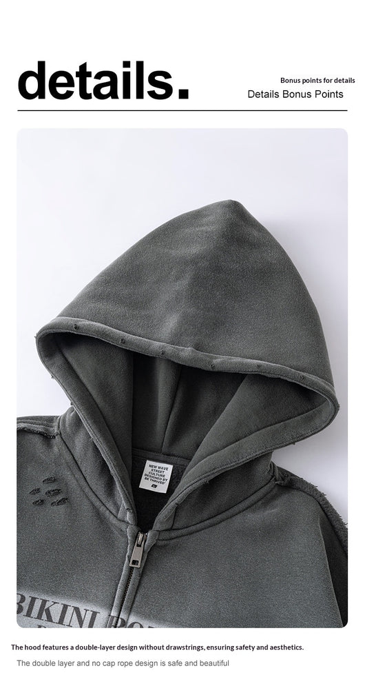 Sudadera Estilo Cardigan con Cierre y Diseño Roto - Image 23