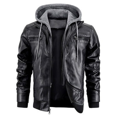 Chaqueta de Cuero PU con Capucha y Bolsillos con Cierre para Hombre - Image 5