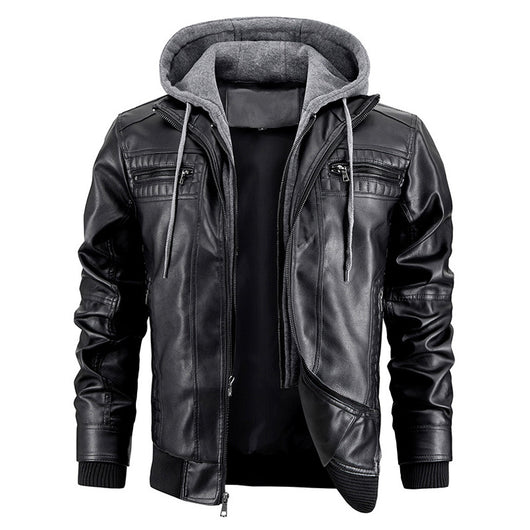 Chaqueta de Cuero PU con Capucha y Bolsillos con Cierre para Hombre - Image 5